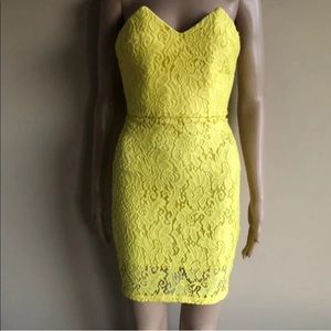 Strapless Yellow Lace Bebe Cocktail Dress